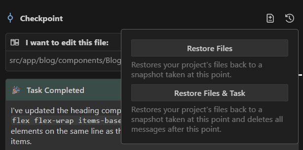 Screenshot showing the checkpoint feature