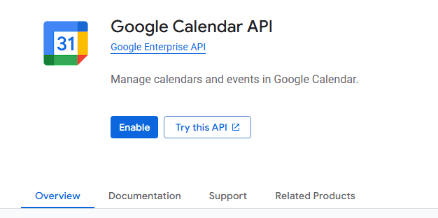 Google Calendar API in the Google Cloud API Library