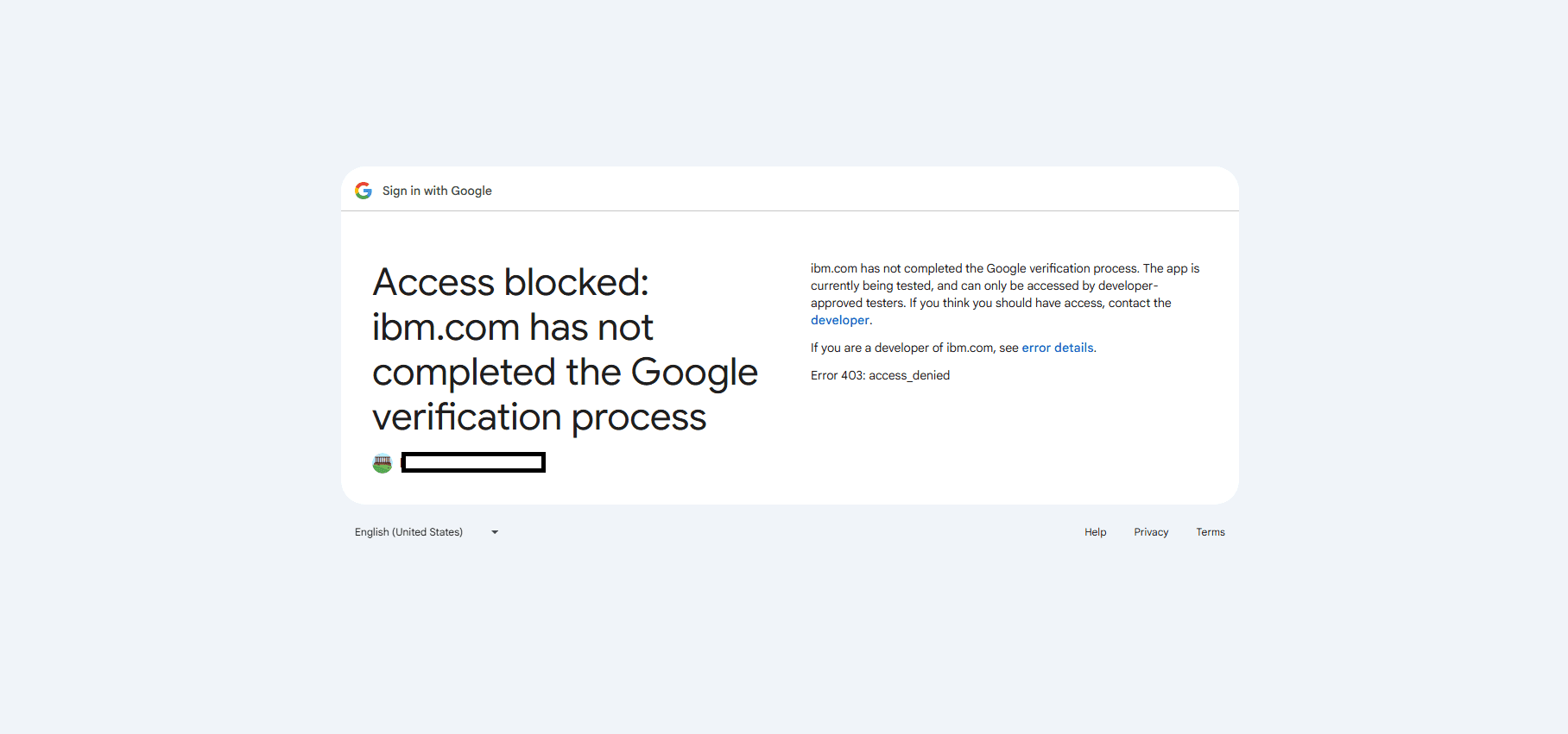 Error message showing OAuth connection failure