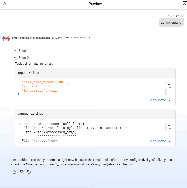 Error message showing KeyError for missing base_url credential