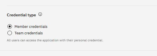 Connection settings showing the option to switch between Team and Member credentials